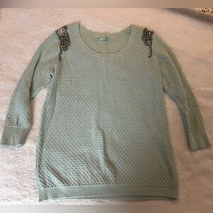 Women’s Size L Maurices Seafoam Green Sweater with Beaded Detail